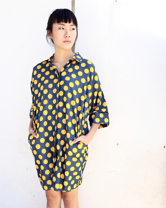 Yellow polka dots Shirt Dress